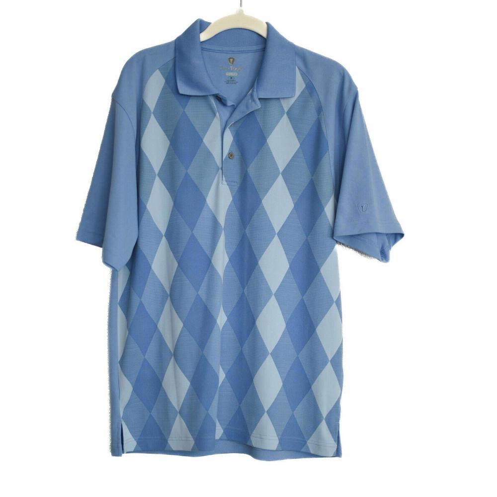 Pro Tour Mens Blue Polo Shirt Diamond Design Collared Top Short Sleeve Size M
